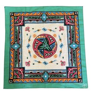 VTG 21" Wamcraft Bandana South Western Aztec Turquoise Rave Geometric USA